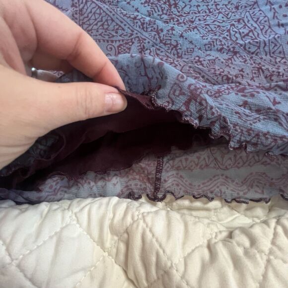 VTG Weston Wear 90s Lettuce Hem Long Bodycon Dress Abstract Purple Women Large - Picture 2 of 9